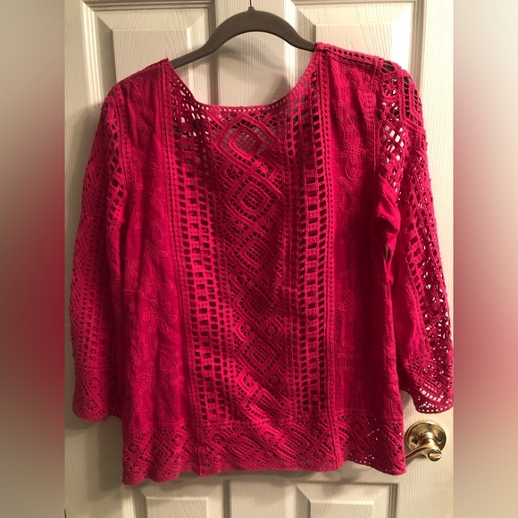 Pink Crochet 3/4 Sleeves Women’s Top from Blue Tassel Size Small - Picture 2 of 4